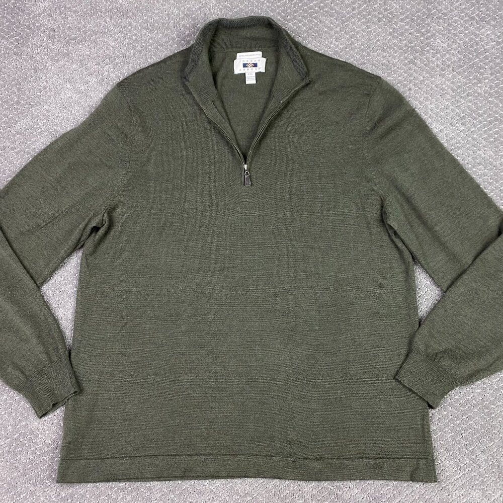Joseph Abboud Sweater Men's XXL Green Extra Fine Merino Wool 1/4 Zip 2XL